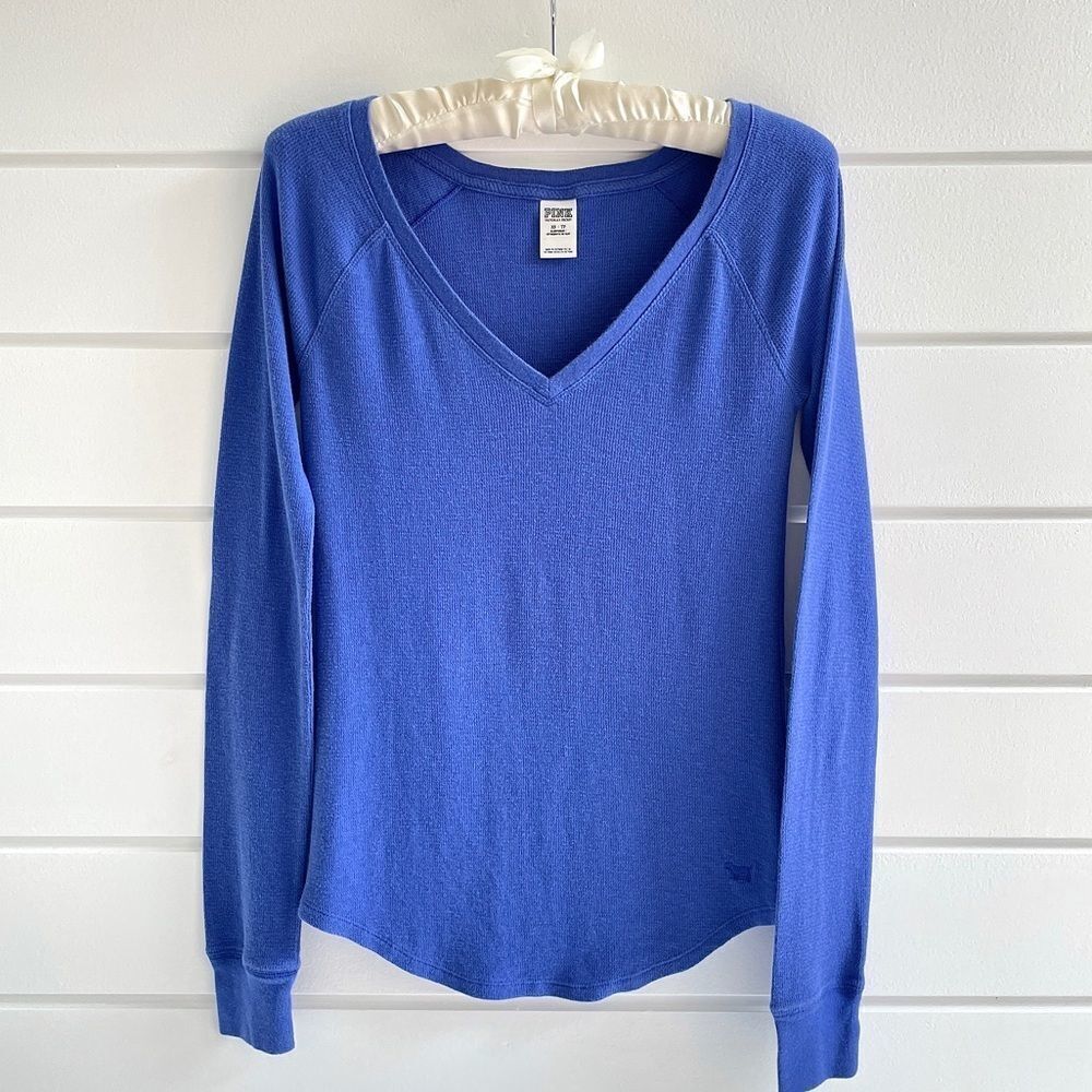 PINK VS Waffle Knit V-Neck Thermal Long Sleeve Top